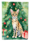 Savannah Cat By the Christmas Tree Garden Flag Mailbox Decorative Yard Banner Outside Patio Artwork for Flower Beds, Garden Size, Multicolor