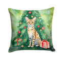 Savannah Cat By the Christmas Tree Decorative Throw Pillow 18x18 Indoor Outdoor Accent Cushion, Fabric Cover with Insert for Sofa, Bed, Porch & Living Room