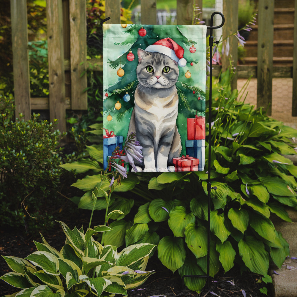 Scottish Fold Cat By the Christmas Tree Garden Flag Mailbox Decorative Yard Banner Outside Patio Artwork for Flower Beds, Garden Size, Multicolor