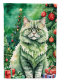 Selkirk Rex Cat By the Christmas Tree Garden Flag Mailbox Decorative Yard Banner Outside Patio Artwork for Flower Beds, Garden Size, Multicolor