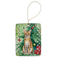 Serengeti Cat By the Christmas Tree Porcelain Ornament Christmas Tree Hanging Decorations for Home Christmas Holiday, Rectangle, Gift, Multicolor