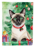 Siamese Cat By the Christmas Tree House Flag 28x40 Porch Sleeve Pole Decorative Outside Yard Banner Artwork Wall Hanging, Polyester