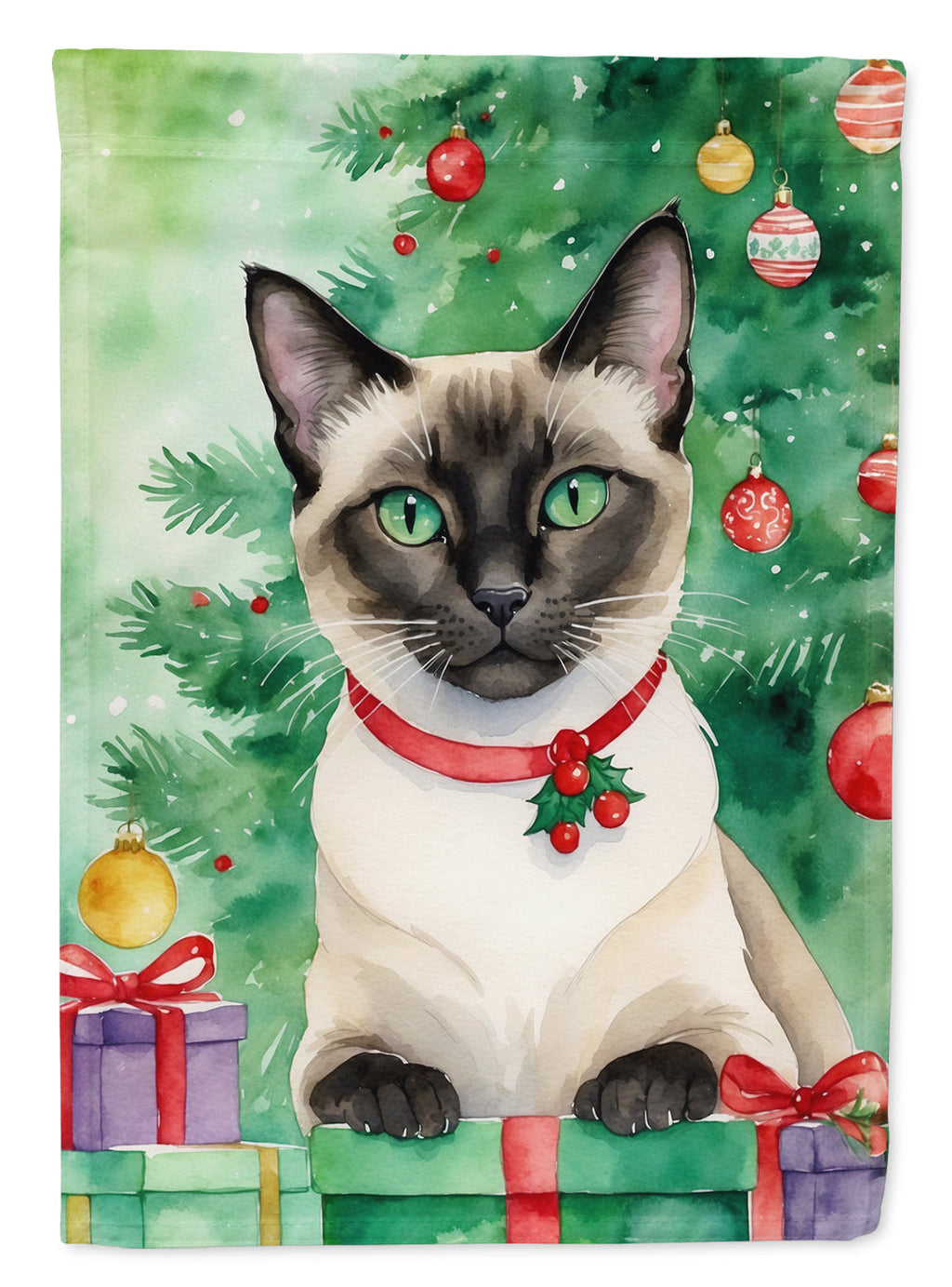 Siamese Cat By the Christmas Tree Garden Flag Mailbox Decorative Yard Banner Outside Patio Artwork for Flower Beds, Garden Size, Multicolor