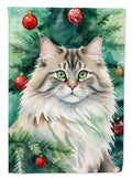Siberian Cat By the Christmas Tree Garden Flag Mailbox Decorative Yard Banner Outside Patio Artwork for Flower Beds, Garden Size, Multicolor