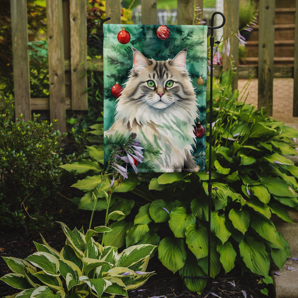 Siberian Cat By the Christmas Tree Garden Flag Mailbox Decorative Yard Banner Outside Patio Artwork for Flower Beds, Garden Size, Multicolor