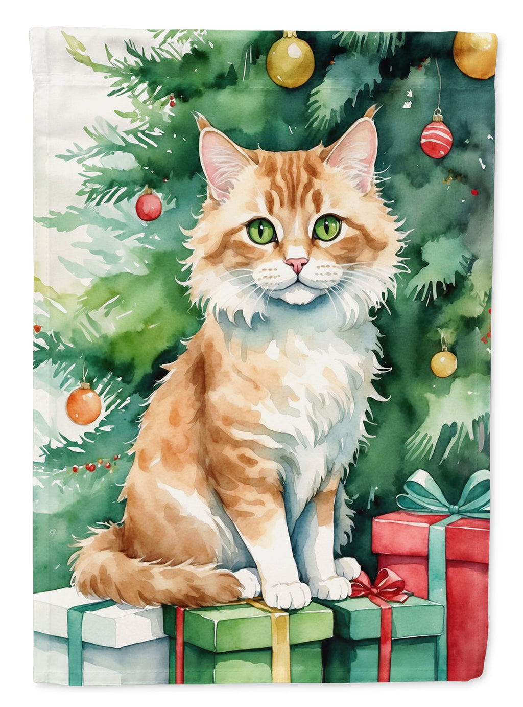 Skookum Cat By the Christmas Tree Garden Flag Mailbox Decorative Yard Banner Outside Patio Artwork for Flower Beds, Garden Size, Multicolor