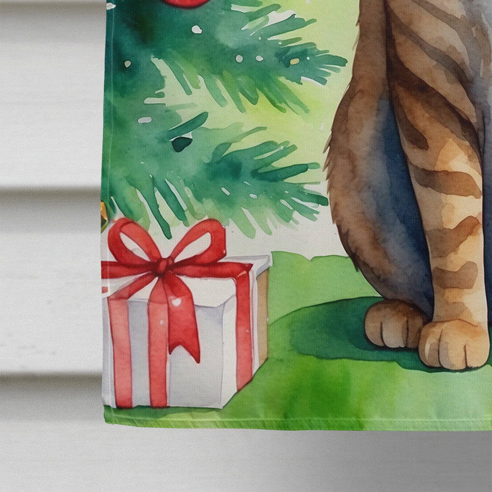 Sokoke Cat By the Christmas Tree House Flag 28x40 Porch Sleeve Pole Decorative Outside Yard Banner Artwork Wall Hanging, Polyester