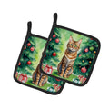 Sokoke Cat By the Christmas Tree Pot Holder Set of 2 Heat Resistant Quilted Hot Pads 7.5 x 7.5 Inch, Insulated Kitchen Trivets for Cooking & Baking