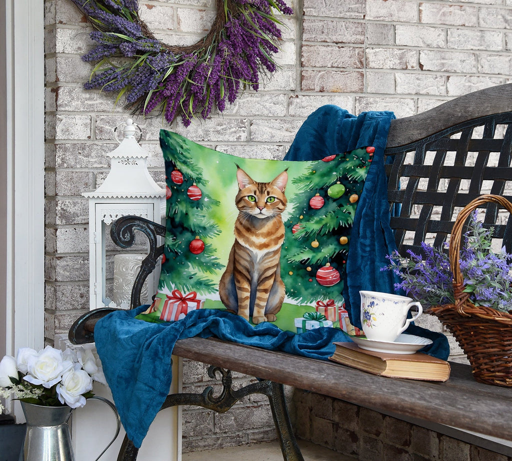 Sokoke Cat By the Christmas Tree Decorative Throw Pillow 18x18 Indoor Outdoor Accent Cushion, Fabric Cover with Insert for Sofa, Bed, Porch & Living Room