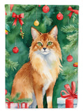 Somali Cat By the Christmas Tree House Flag 28x40 Porch Sleeve Pole Decorative Outside Yard Banner Artwork Wall Hanging, Polyester