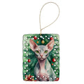 Sphynx Cat By the Christmas Tree Porcelain Ornament Christmas Tree Hanging Decorations for Home Christmas Holiday, Rectangle, Gift, Multicolor