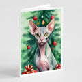 Sphynx Cat By the Christmas Tree Greeting Cards Pack of 8 Blank Cards with Envelopes Whimsical A7 Size 5x7
