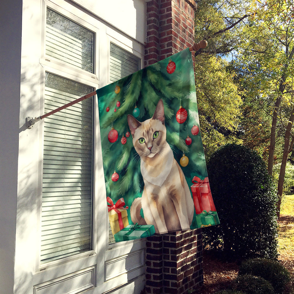 Tonkinese Cat By the Christmas Tree House Flag 28x40 Porch Sleeve Pole Decorative Outside Yard Banner Artwork Wall Hanging, Polyester