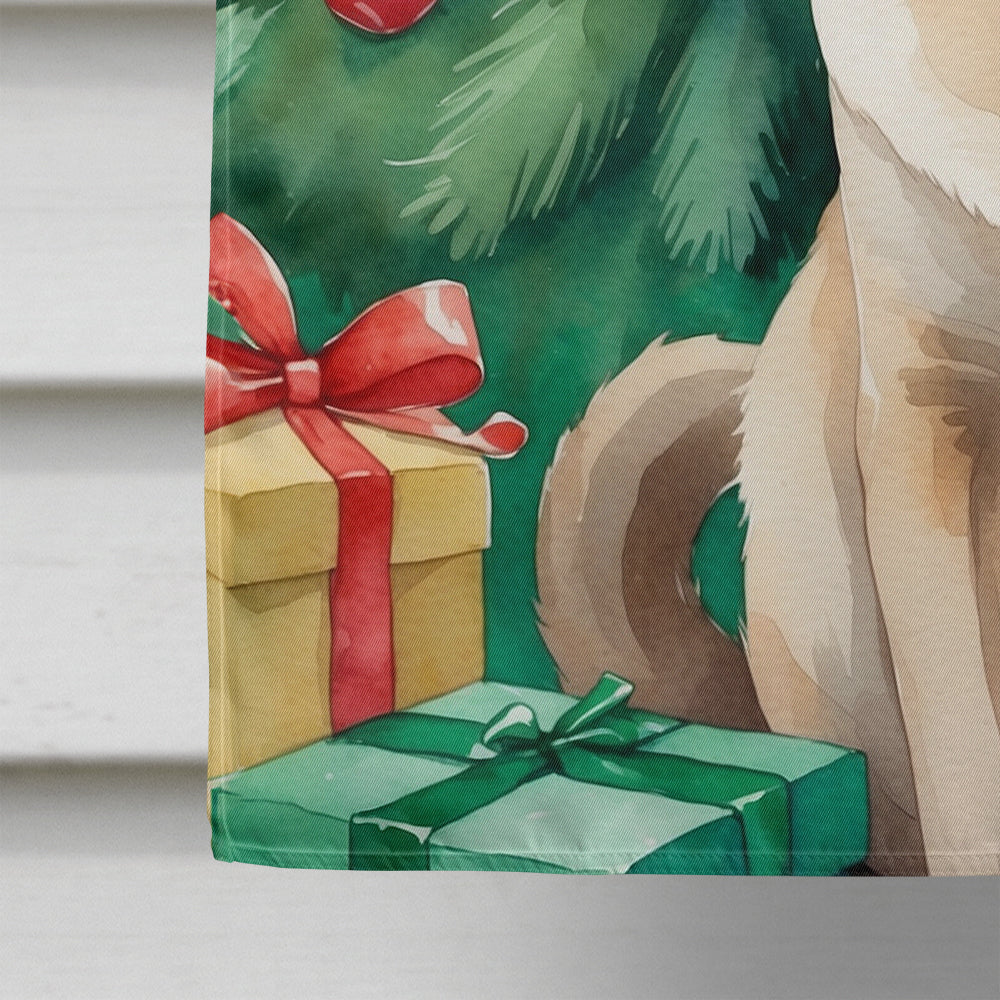 Tonkinese Cat By the Christmas Tree House Flag 28x40 Porch Sleeve Pole Decorative Outside Yard Banner Artwork Wall Hanging, Polyester