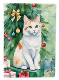 Turkish Van Cat By the Christmas Tree House Flag 28x40 Porch Sleeve Pole Decorative Outside Yard Banner Artwork Wall Hanging, Polyester