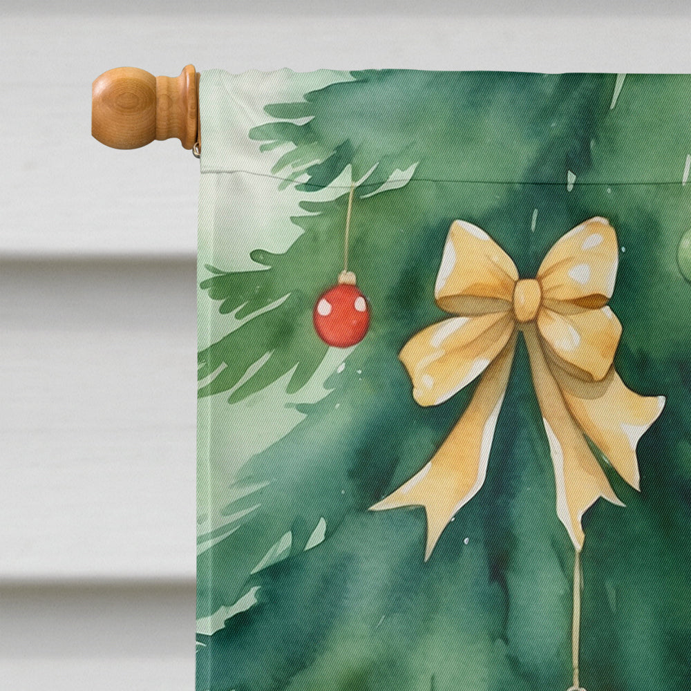 Turkish Van Cat By the Christmas Tree House Flag 28x40 Porch Sleeve Pole Decorative Outside Yard Banner Artwork Wall Hanging, Polyester