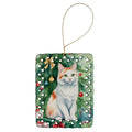 Turkish Van Cat By the Christmas Tree Porcelain Ornament Christmas Tree Hanging Decorations for Home Christmas Holiday, Rectangle, Gift, Multicolor