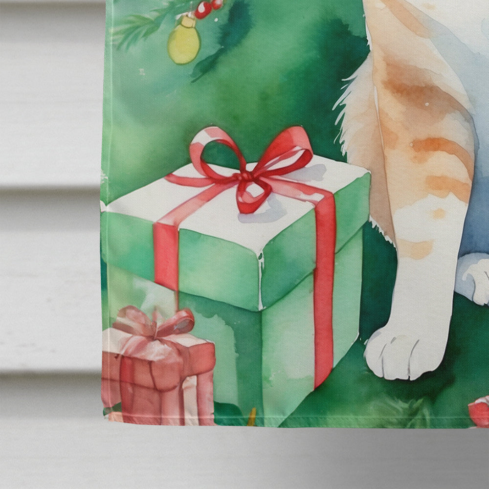 Ural Rex Cat By the Christmas Tree House Flag 28x40 Porch Sleeve Pole Decorative Outside Yard Banner Artwork Wall Hanging, Polyester