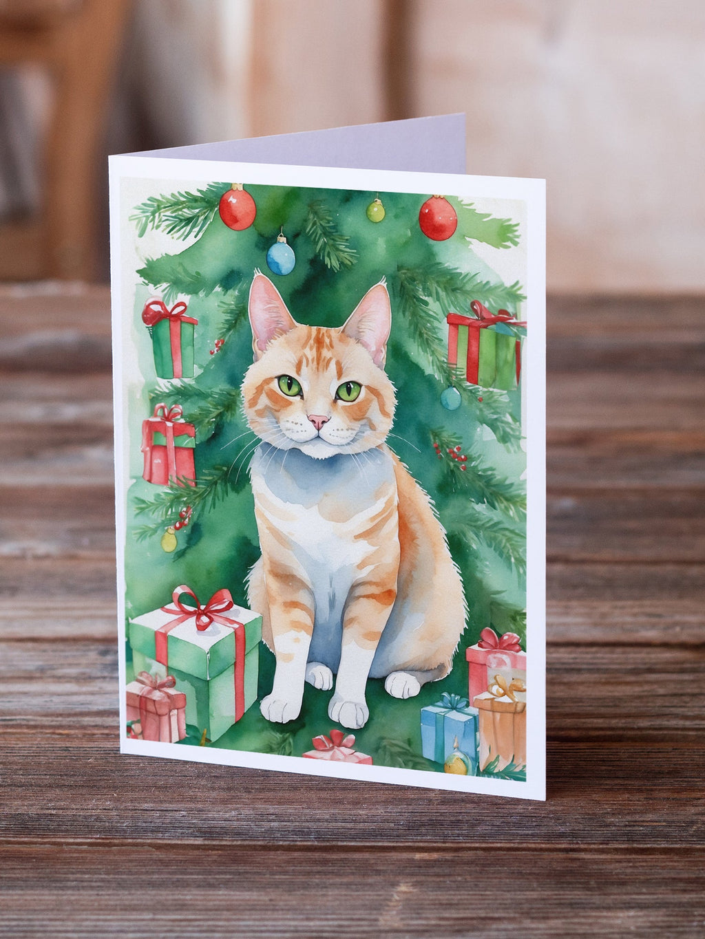 Ural Rex Cat By the Christmas Tree Greeting Cards Pack of 8 Blank Cards with Envelopes Whimsical A7 Size 5x7