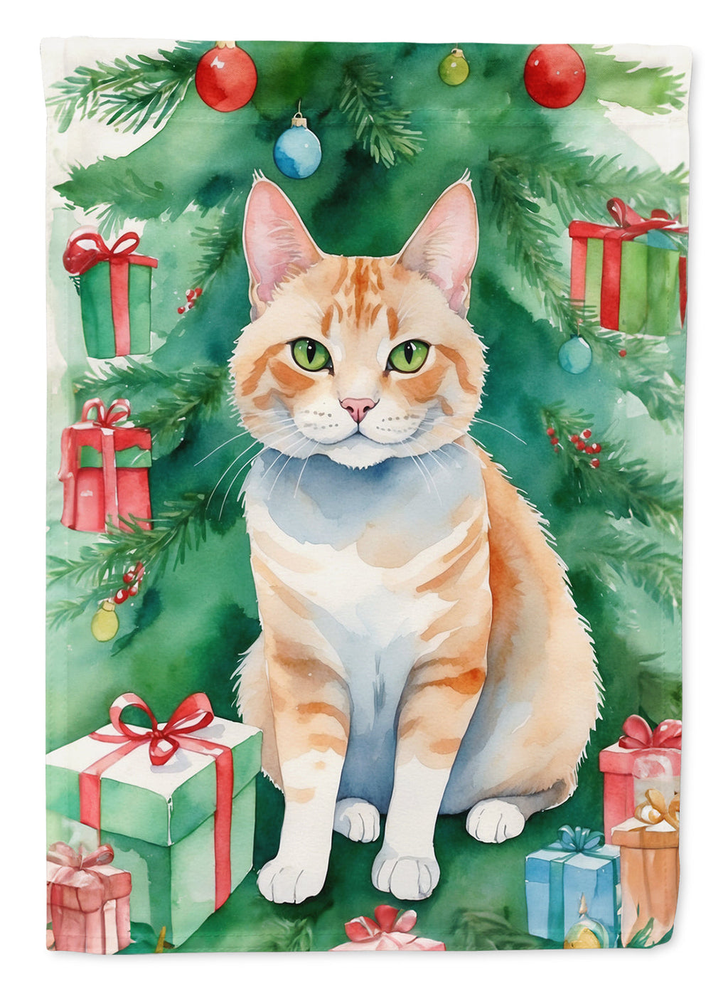 Ural Rex Cat By the Christmas Tree Garden Flag Mailbox Decorative Yard Banner Outside Patio Artwork for Flower Beds, Garden Size, Multicolor