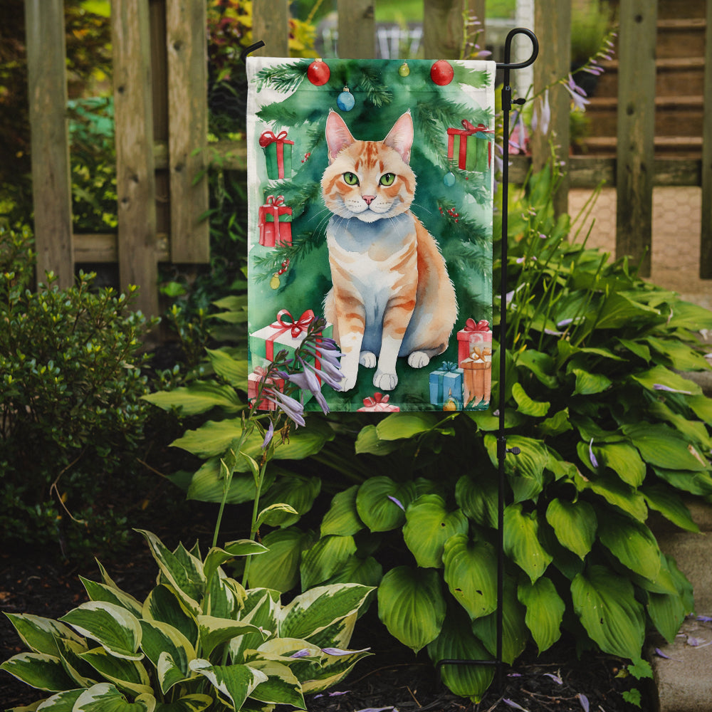 Ural Rex Cat By the Christmas Tree Garden Flag Mailbox Decorative Yard Banner Outside Patio Artwork for Flower Beds, Garden Size, Multicolor