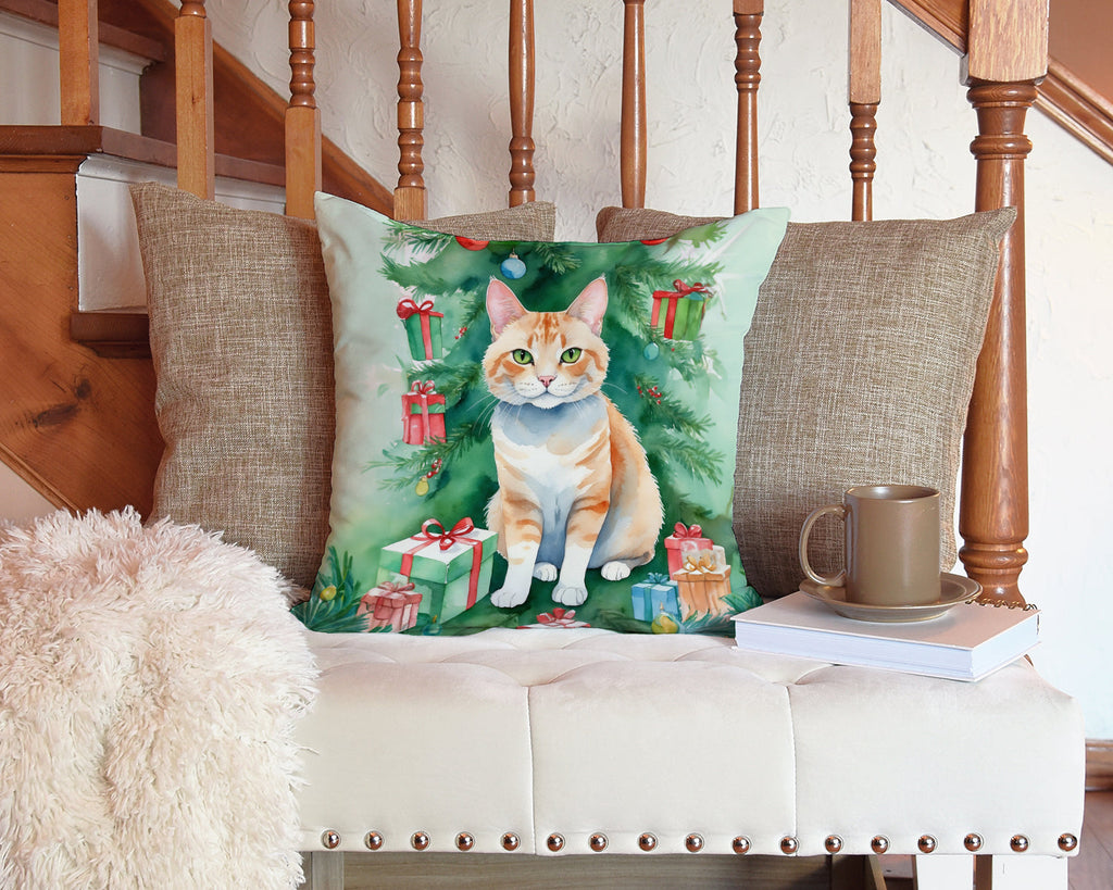 Ural Rex Cat By the Christmas Tree Decorative Throw Pillow 14x14 Indoor Outdoor Accent Cushion, Fabric Cover with Insert for Sofa, Bed, Porch & Living Room