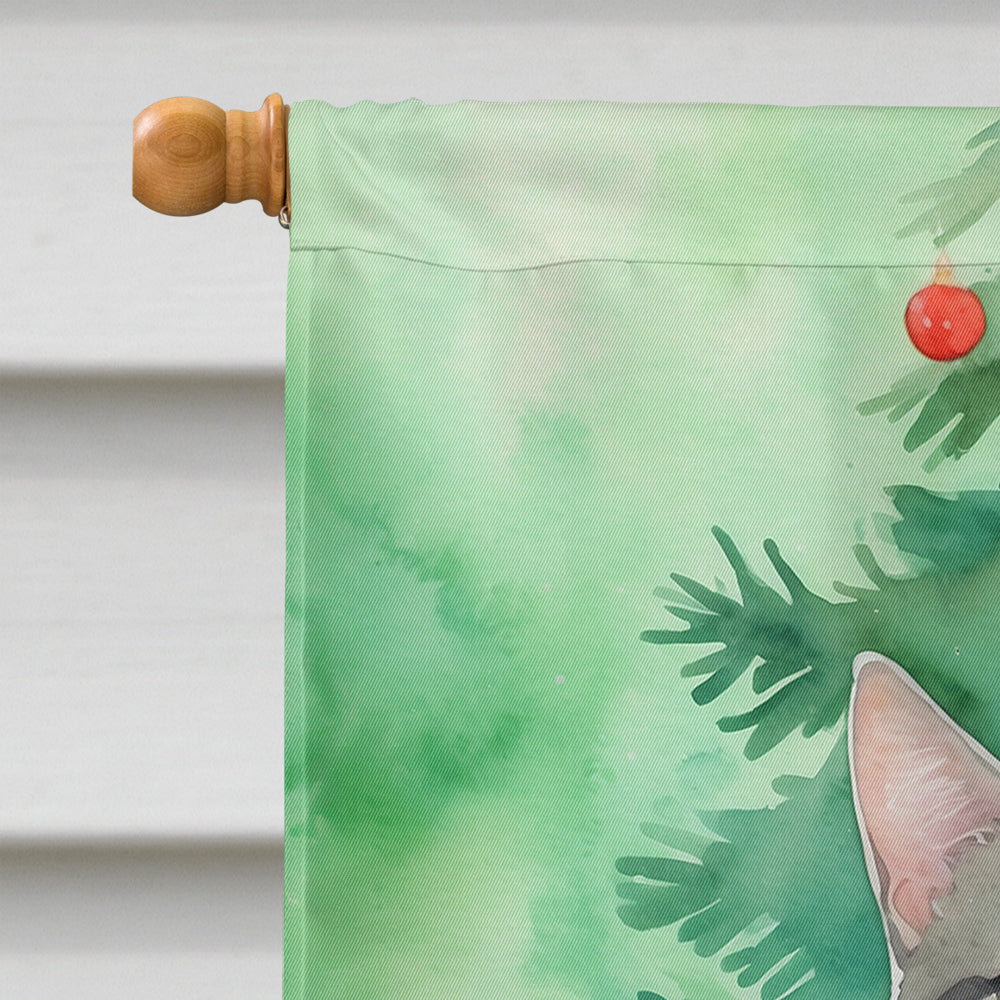 Ural Rex Cat By the Christmas Tree House Flag 28x40 Porch Sleeve Pole Decorative Outside Yard Banner Artwork Wall Hanging, Polyester