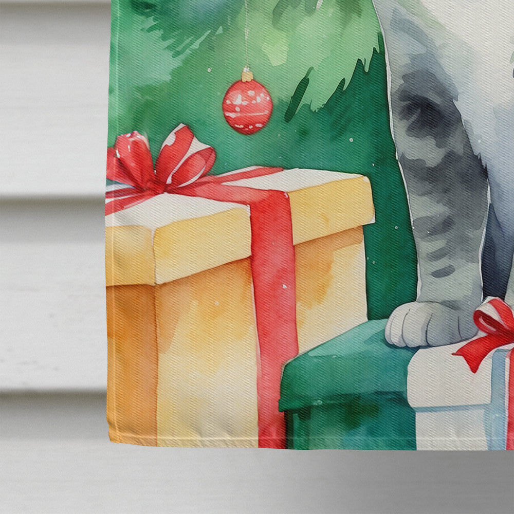 Ural Rex Cat By the Christmas Tree House Flag 28x40 Porch Sleeve Pole Decorative Outside Yard Banner Artwork Wall Hanging, Polyester