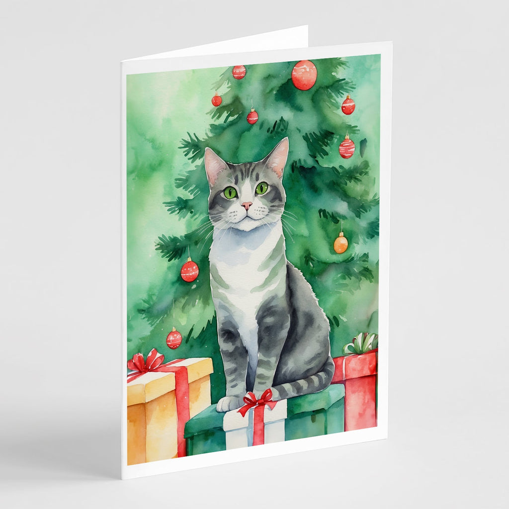 Ural Rex Cat By the Christmas Tree Greeting Cards Pack of 8 Blank Cards with Envelopes Whimsical A7 Size 5x7
