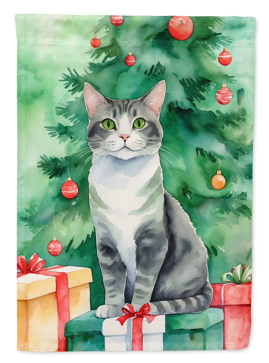Ural Rex Cat By the Christmas Tree Garden Flag Mailbox Decorative Yard Banner Outside Patio Artwork for Flower Beds, Garden Size, Multicolor