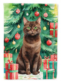 York Chocolate Cat By the Christmas Tree Garden Flag Mailbox Decorative Yard Banner Outside Patio Artwork for Flower Beds, Garden Size, Multicolor