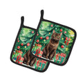 York Chocolate Cat By the Christmas Tree Pot Holder Set of 2 Heat Resistant Quilted Hot Pads 7.5 x 7.5 Inch, Insulated Kitchen Trivets for Cooking & Baking