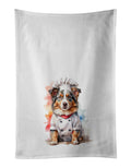 Australian Shepherd Chef Kitchen Towel Set of 2 White Dish Towels Decorative Bathroom Hand towel for Hand, Face, Hair, Yoga, Tea, Dishcloth, 19 X 28", White