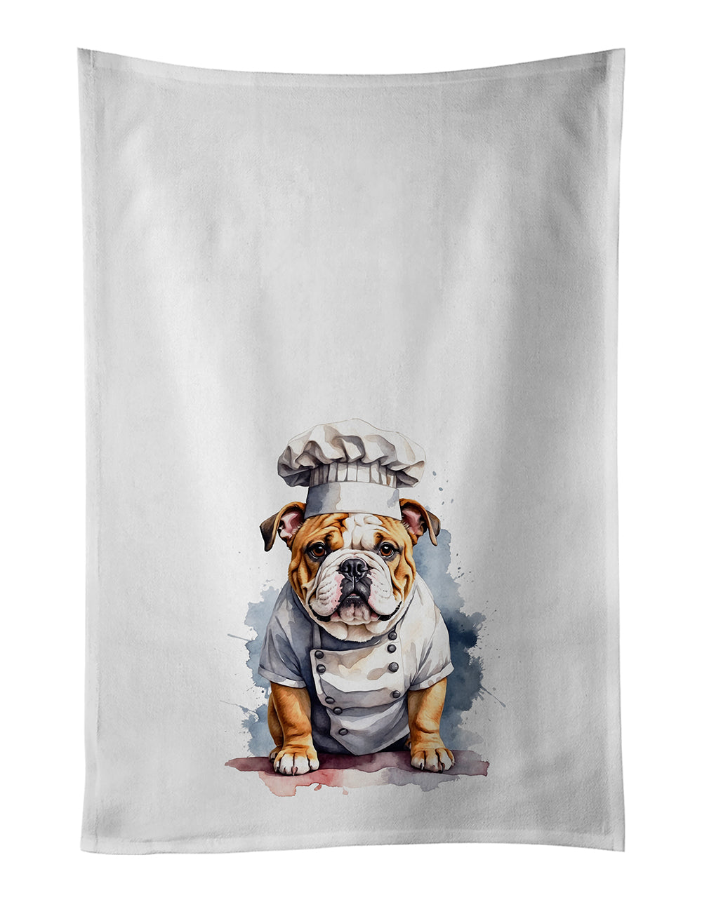 English Bulldog Chef Kitchen Towel Set of 2 White Dish Towels Decorative Bathroom Hand towel for Hand, Face, Hair, Yoga, Tea, Dishcloth, 19 X 28", White