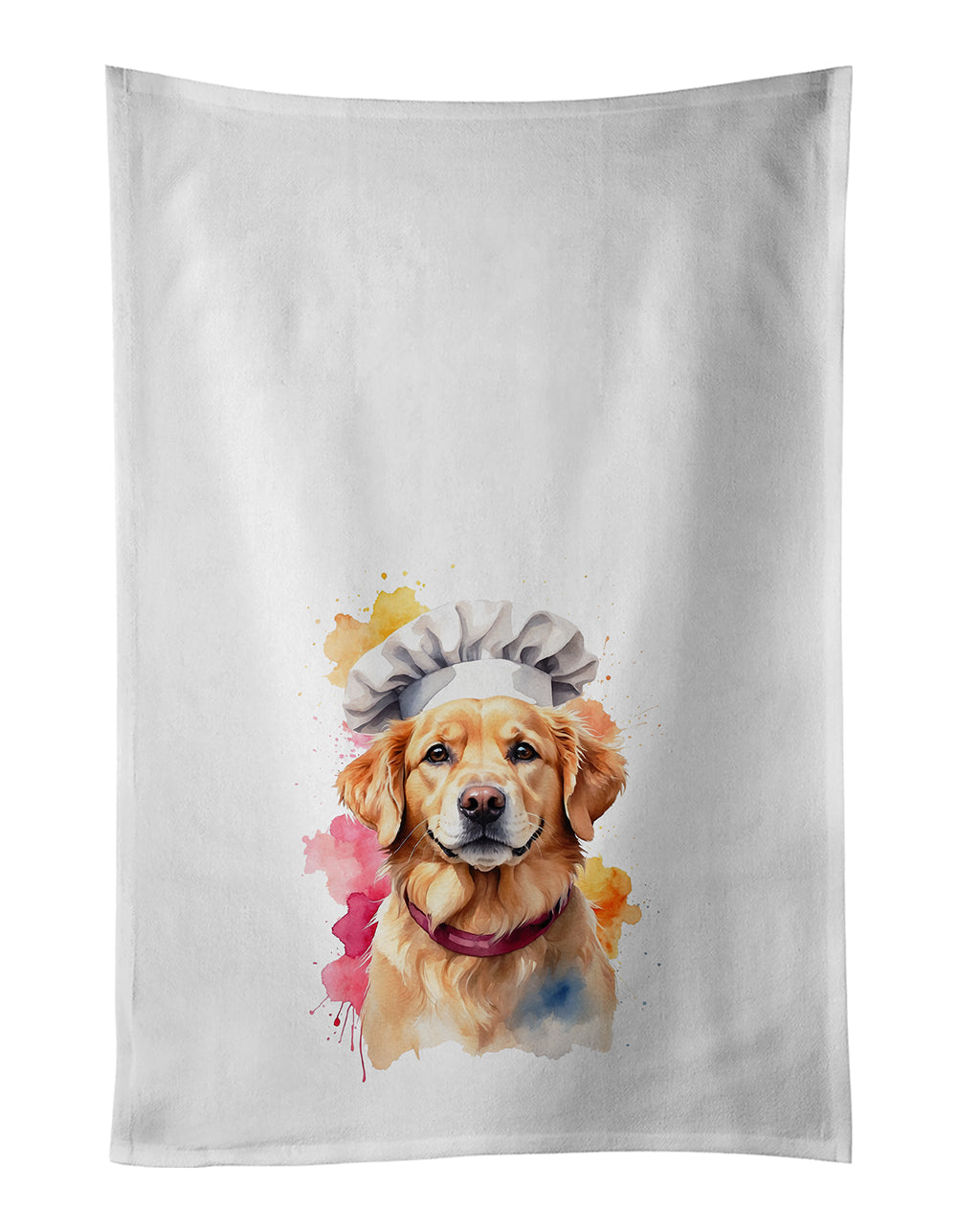 Golden Retriever Chef Kitchen Towel Set of 2 White Dish Towels Decorative Bathroom Hand towel for Hand, Face, Hair, Yoga, Tea, Dishcloth, 19 X 28", White