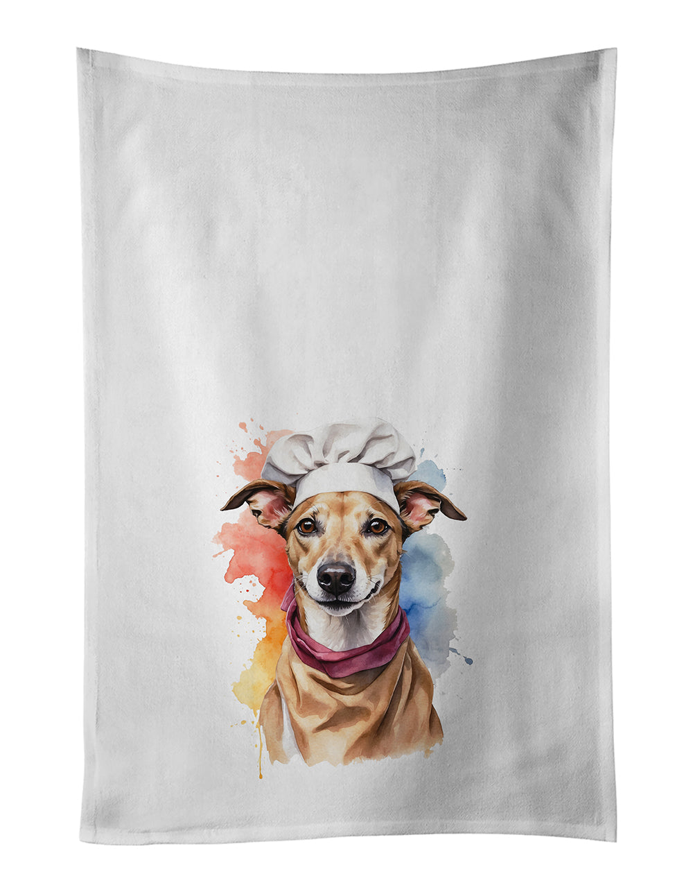 Greyhound Chef Kitchen Towel Set of 2 White Dish Towels Decorative Bathroom Hand towel for Hand, Face, Hair, Yoga, Tea, Dishcloth, 19 X 28", White