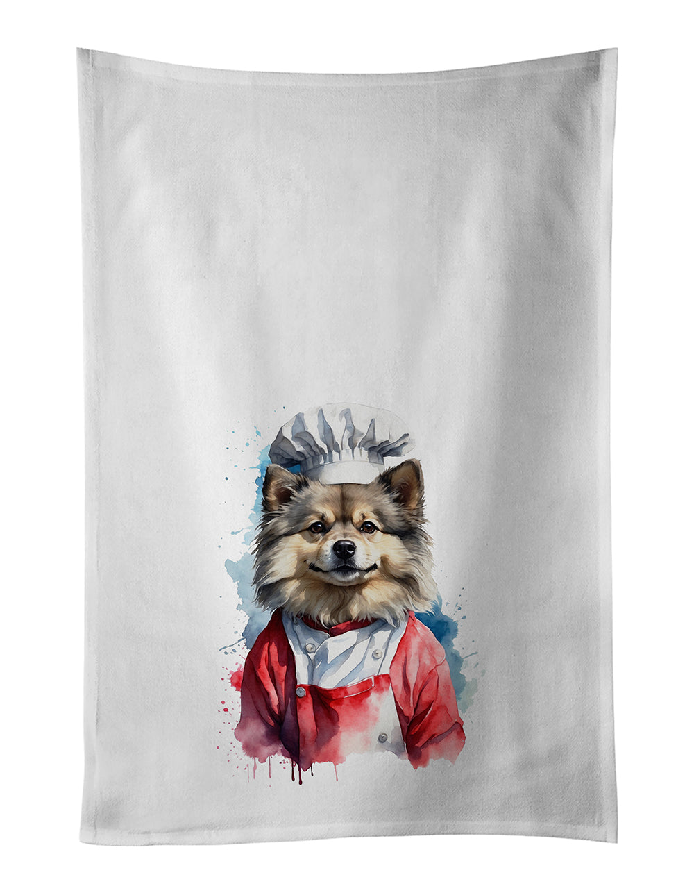 Keeshond Chef Kitchen Towel Set of 2 White Dish Towels Decorative Bathroom Hand towel for Hand, Face, Hair, Yoga, Tea, Dishcloth, 19 X 28", White
