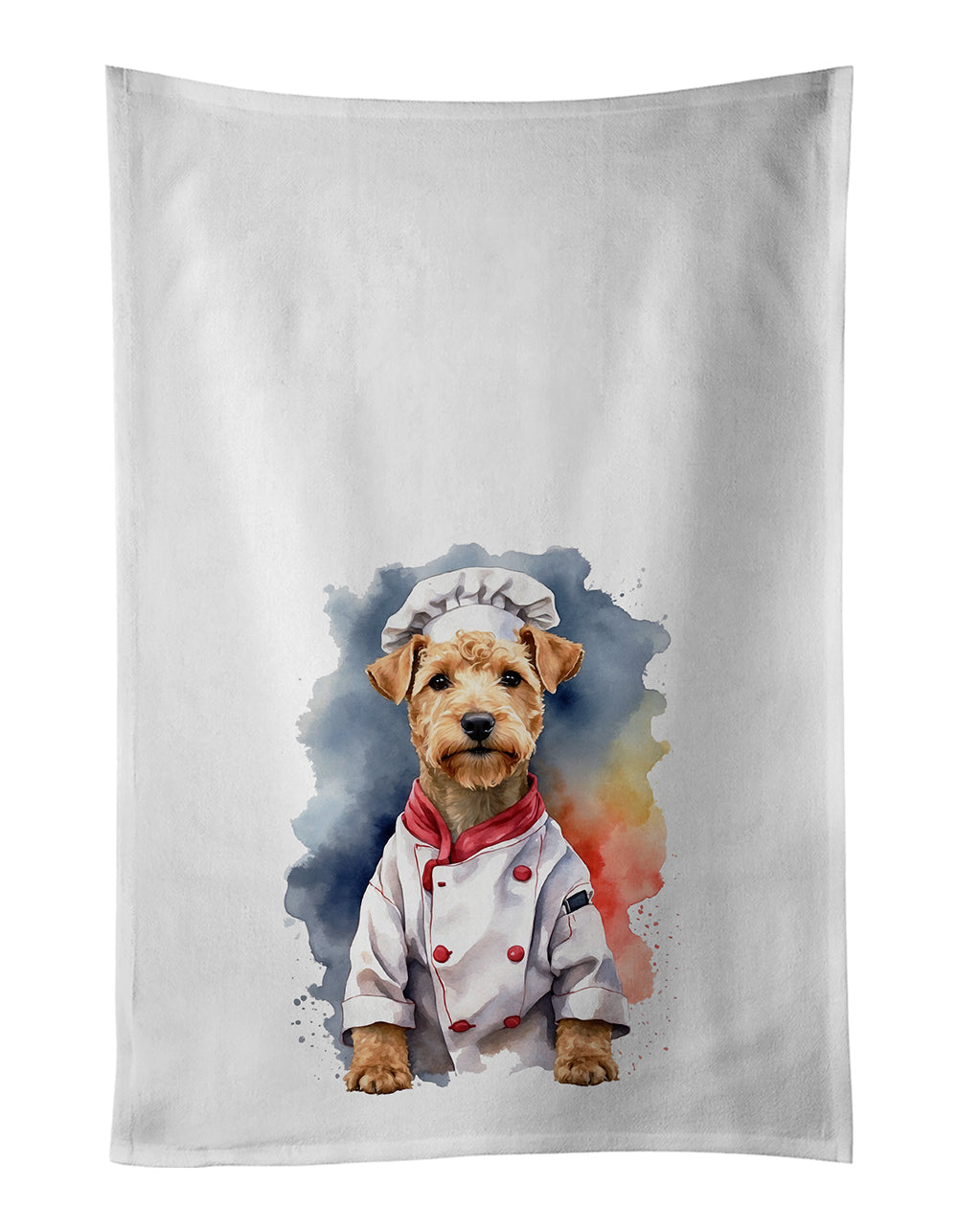 Lakeland Terrier Chef Kitchen Towel Set of 2 White Dish Towels Decorative Bathroom Hand towel for Hand, Face, Hair, Yoga, Tea, Dishcloth, 19 X 28", White