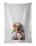 Mastiff Chef Kitchen Towel Set of 2 White Dish Towels Decorative Bathroom Hand towel for Hand, Face, Hair, Yoga, Tea, Dishcloth, 19 X 28", White