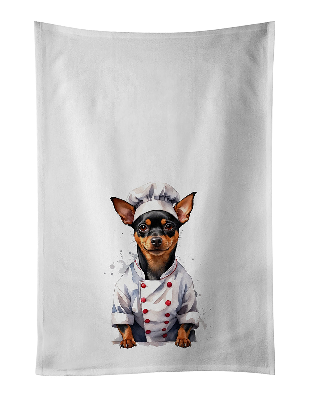 Miniature Pinscher Chef Kitchen Towel Set of 2 White Dish Towels Decorative Bathroom Hand towel for Hand, Face, Hair, Yoga, Tea, Dishcloth, 19 X 28", White