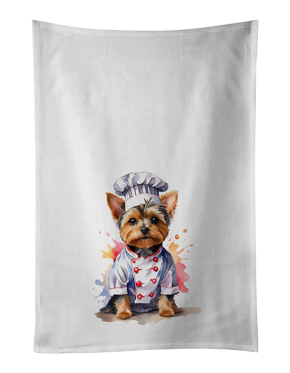 Yorkshire Terrier Chef Kitchen Towel Set of 2 White Dish Towels Decorative Bathroom Hand towel for Hand, Face, Hair, Yoga, Tea, Dishcloth, 19 X 28", White