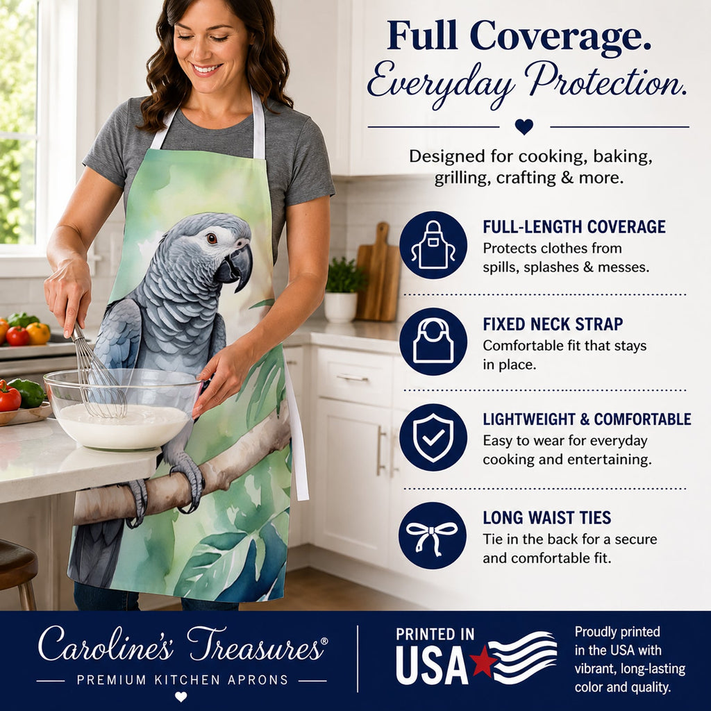 African Grey Parrot Apron Cooking Kitchen Server Baking Crafts Gardening for Adult Women Men, Unisex, Large, Multicolor
