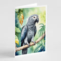 African Grey Parrot Greeting Cards Pack of 8 Blank Cards with Envelopes Whimsical A7 Size 5x7