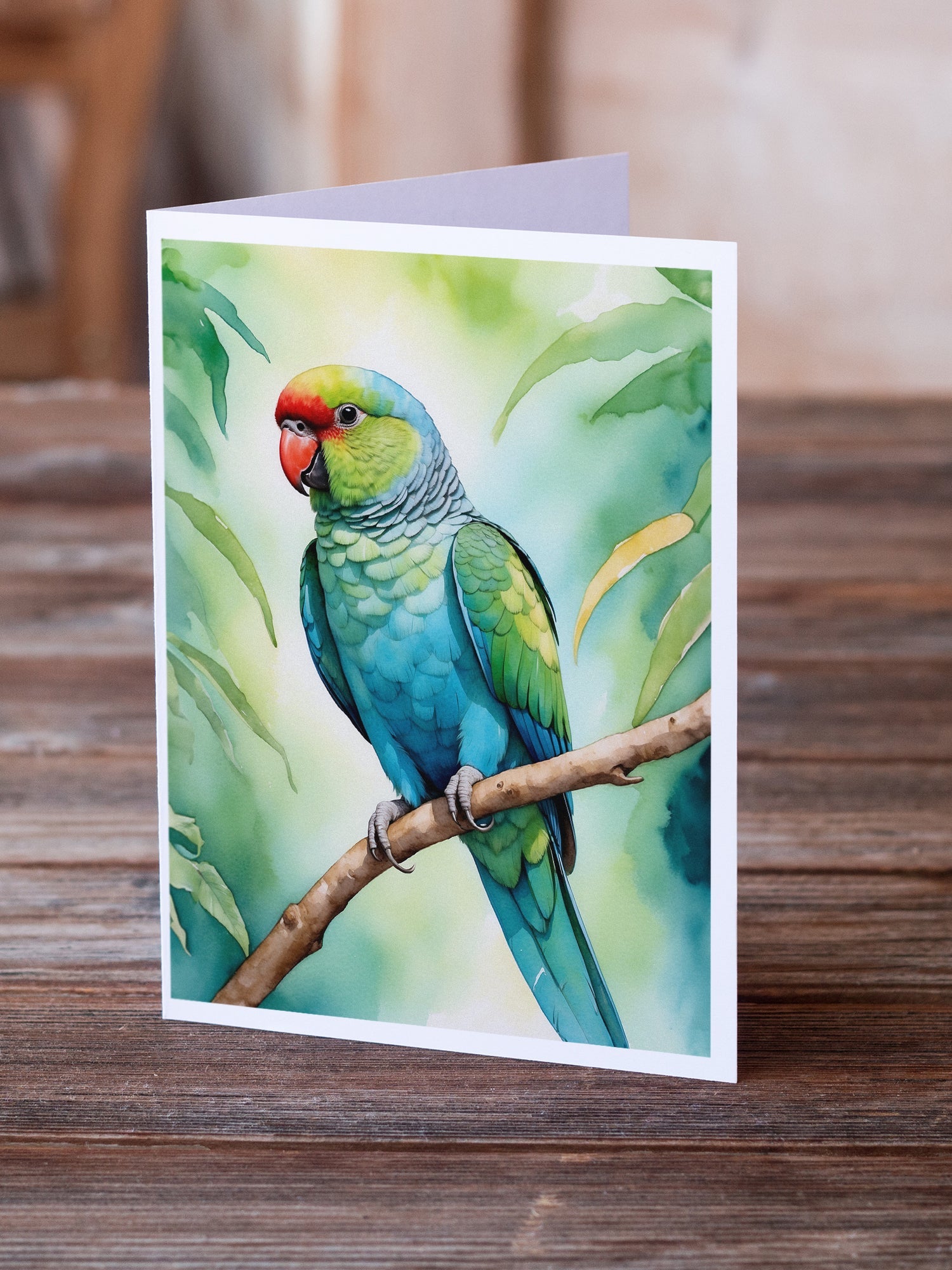 African Ringneck Parrot Greeting Cards Pack of 8 Blank Cards with Envelopes Whimsical A7 Size 5x7