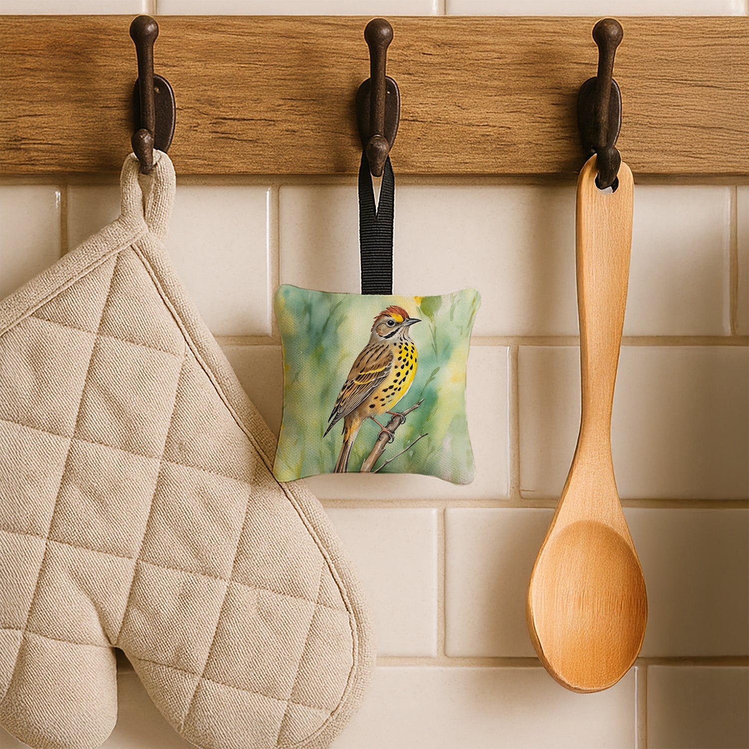Alabama Yellowhammer Hanging Square Fabric Ornament 3.5 × 3.5 Decorative Door-Knob & Tree Hanger, Soft Fabric