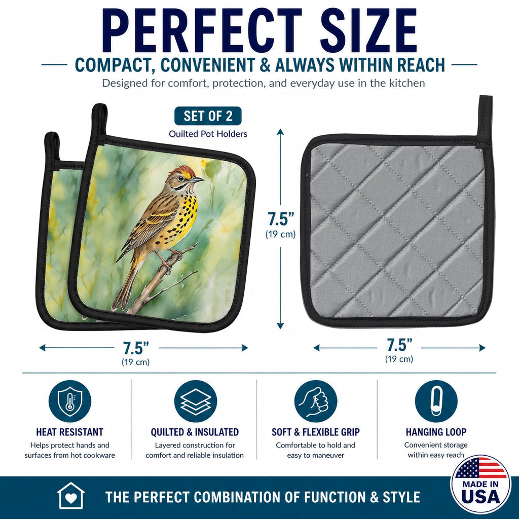 Alabama Yellowhammer Pot Holder Set of 2 Heat Resistant Quilted Hot Pads 7.5 x 7.5 Inch, Insulated Kitchen Trivets for Cooking & Baking