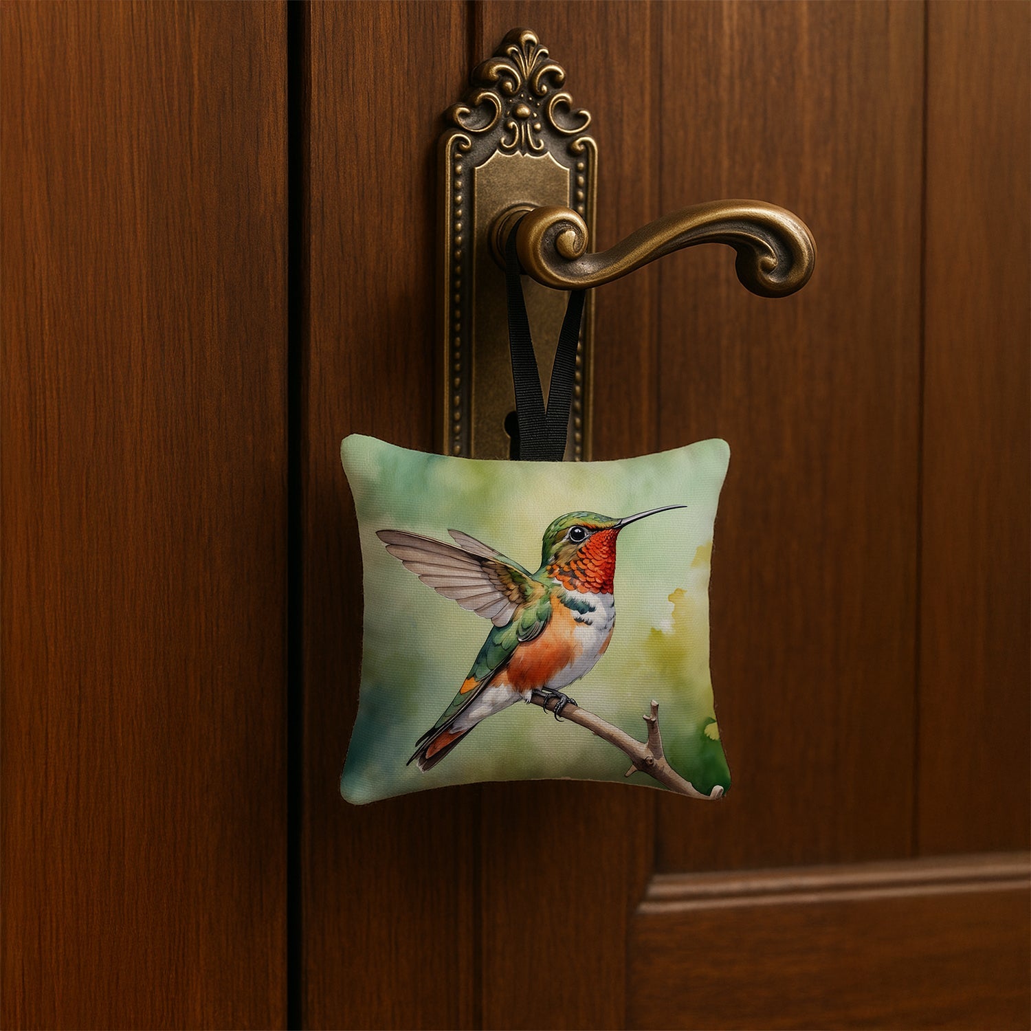 Allens Hummingbird Hanging Square Fabric Ornament 3.5 × 3.5 Decorative Door-Knob & Tree Hanger, Soft Fabric