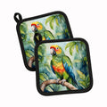 Amazon Parrot Pot Holder Set of 2 Heat Resistant Quilted Hot Pads 7.5 x 7.5 Inch, Insulated Kitchen Trivets for Cooking & Baking