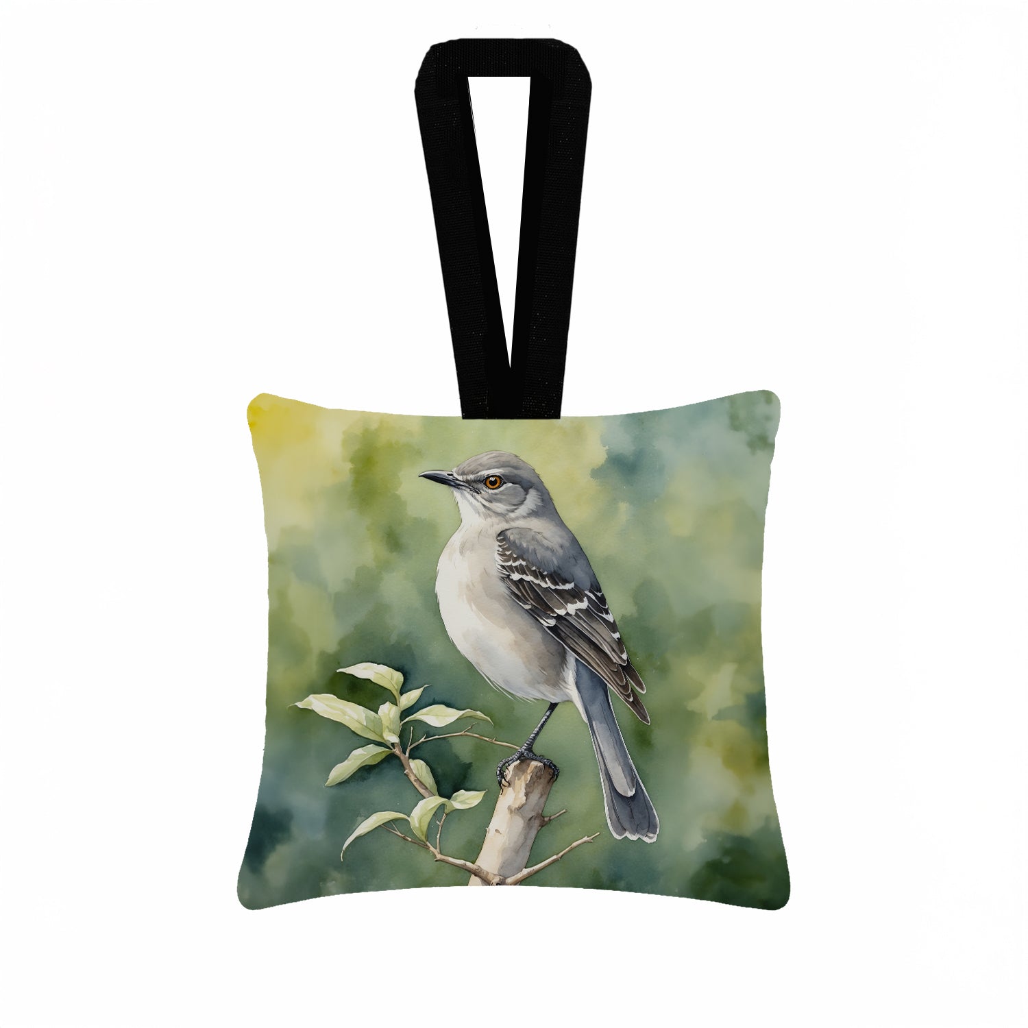 Arkansas Northern Mockingbird Hanging Square Fabric Ornament 3.5 × 3.5 Decorative Door-Knob & Tree Hanger, Soft Fabric