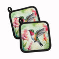 Broadtailed Hummingbird Pot Holder Set of 2 Heat Resistant Quilted Hot Pads 7.5 x 7.5 Inch, Insulated Kitchen Trivets for Cooking & Baking